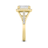 3CTW Emerald Shaped Lab Grown Diamond (F/VS) Halo Accented Engagement Ring in 14K Gold