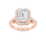 3CTW Emerald Shaped Lab Grown Diamond (F/VS) Halo Accented Engagement Ring in 14K Gold