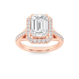3CTW Emerald Shaped Lab Grown Diamond (F/VS) Halo Accented Engagement Ring in 14K Gold