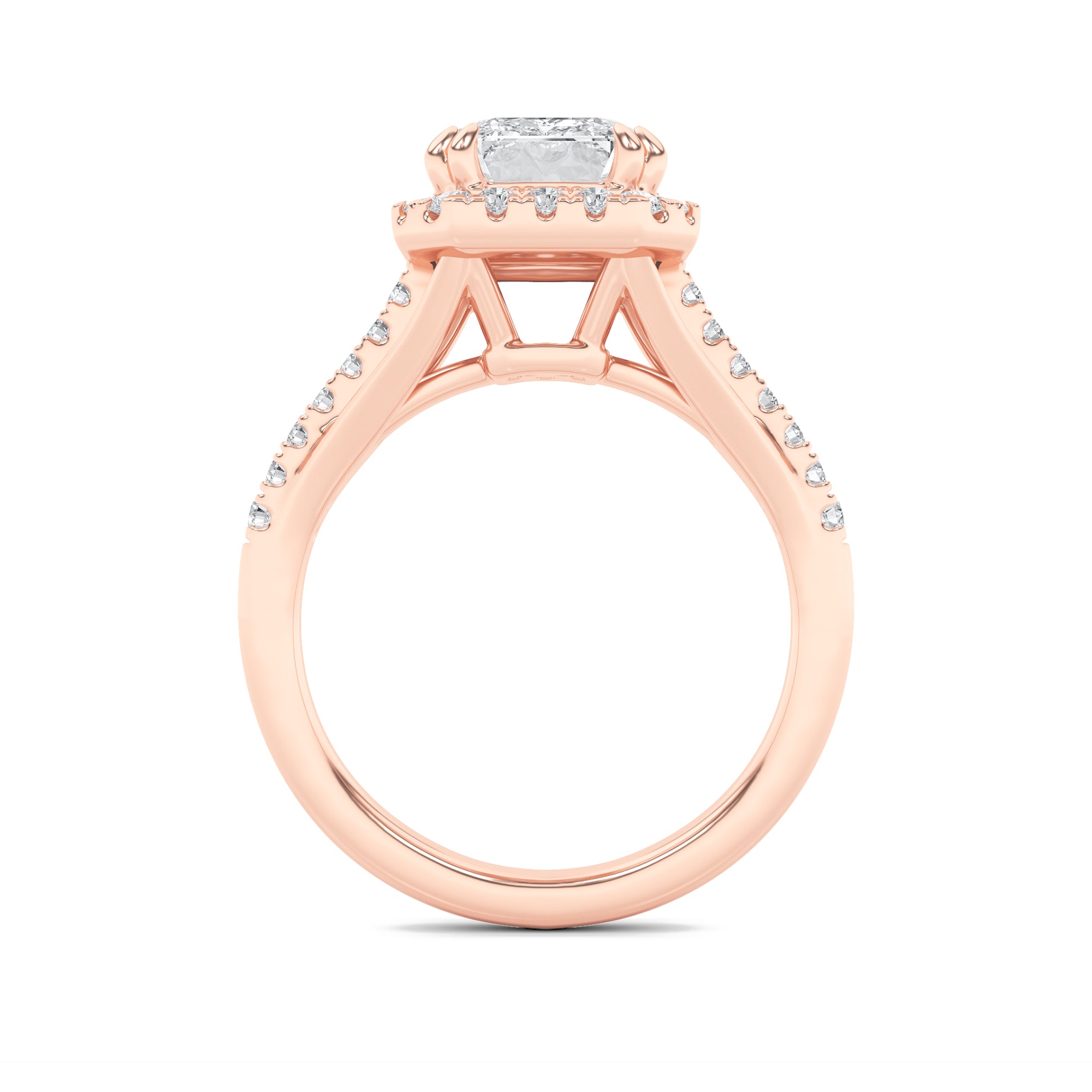 3CTW Emerald Shaped Lab Grown Diamond (F/VS) Halo Accented Engagement Ring in 14K Gold