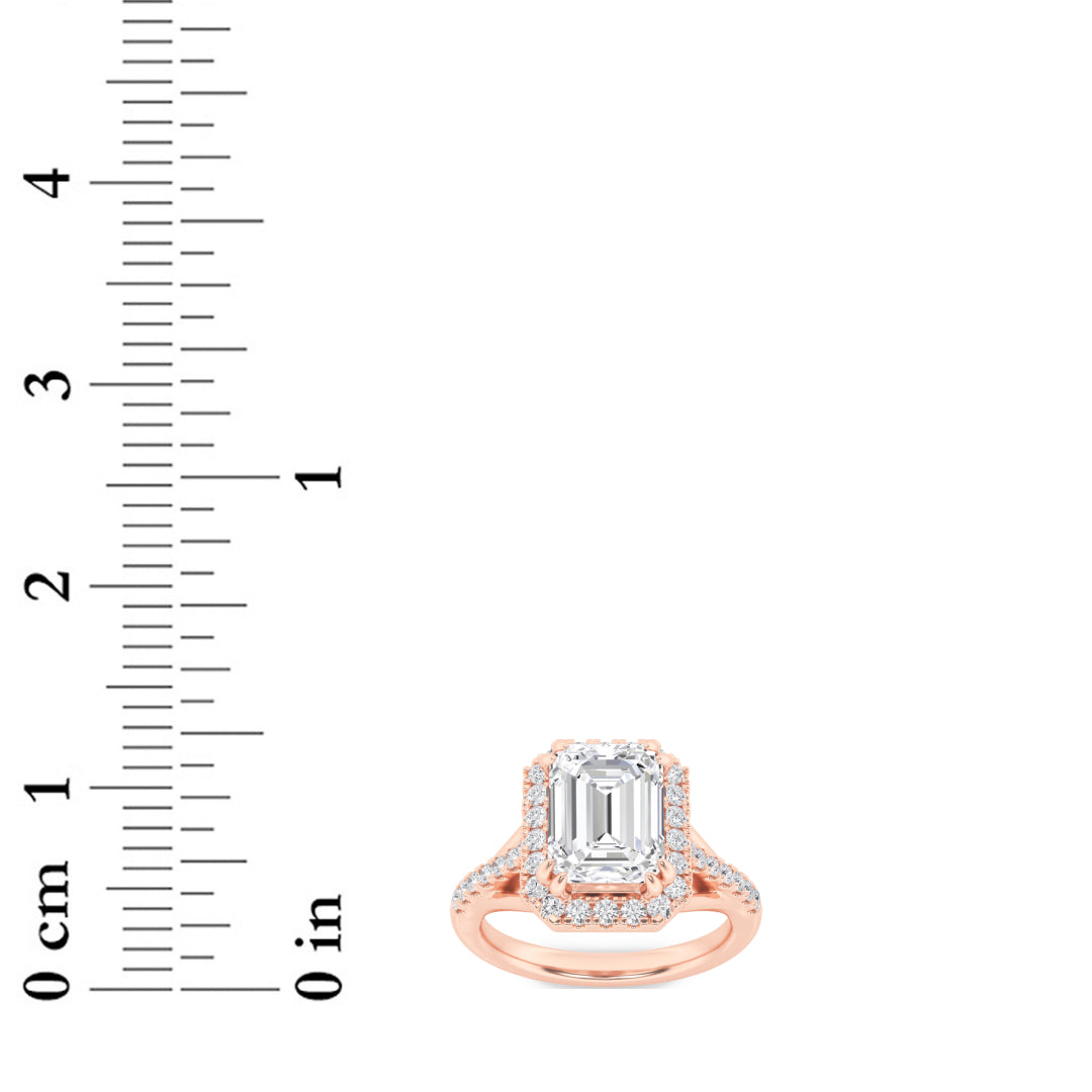3CTW Emerald Shaped Lab Grown Diamond (F/VS) Halo Accented Engagement Ring in 14K Gold