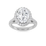 3CTW Oval Shaped Lab Grown Diamond (F/VS) Halo Accented Engagement Ring in 14K Gold