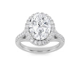 3CTW Oval Shaped Lab Grown Diamond (F/VS) Halo Accented Engagement Ring in 14K Gold