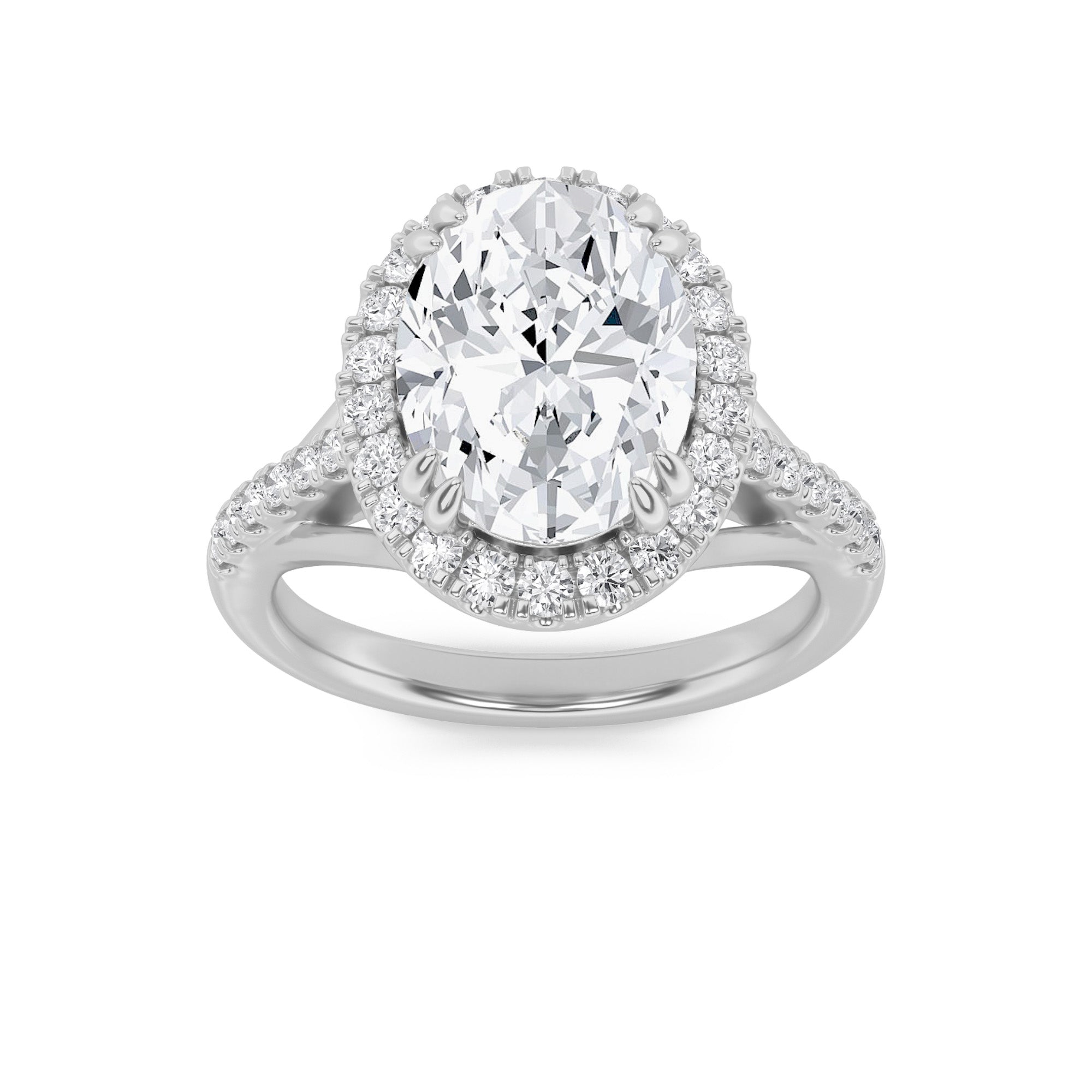 3CTW Oval Shaped Lab Grown Diamond (F/VS) Halo Accented Engagement Ring in 14K Gold