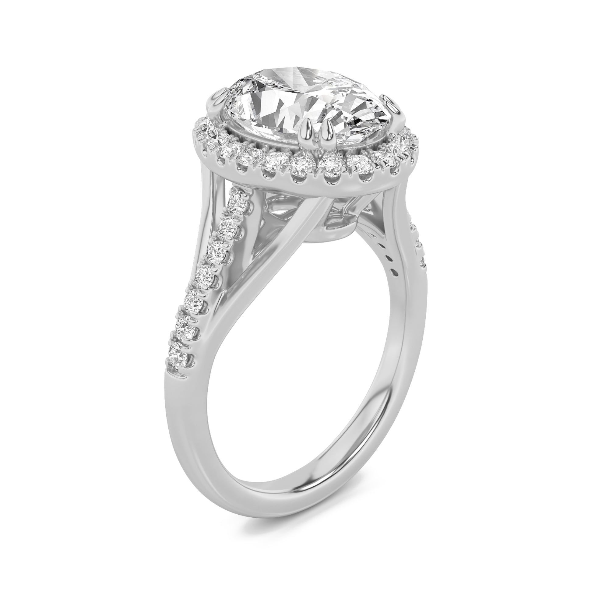3CTW Oval Shaped Lab Grown Diamond (F/VS) Halo Accented Engagement Ring in 14K Gold