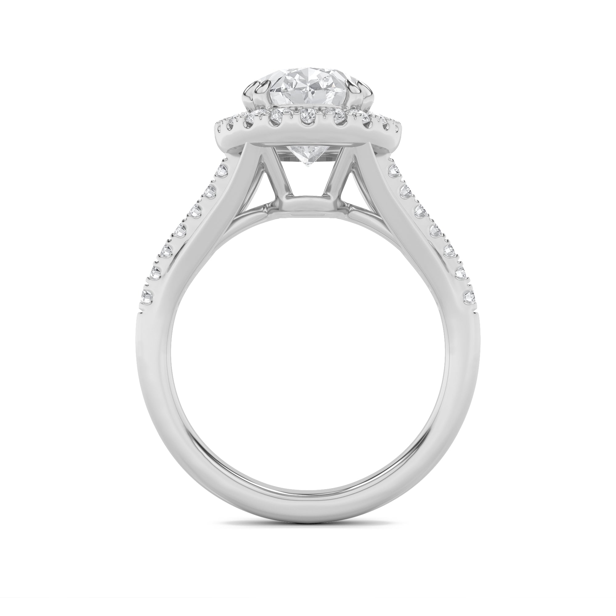 3CTW Oval Shaped Lab Grown Diamond (F/VS) Halo Accented Engagement Ring in 14K Gold