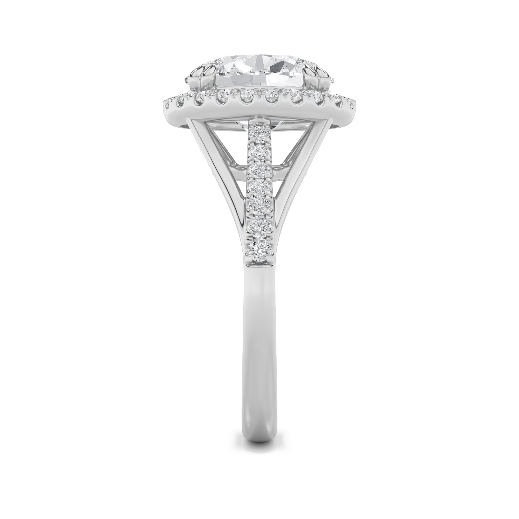 3CTW Oval Shaped Lab Grown Diamond (F/VS) Halo Accented Engagement Ring in 14K Gold