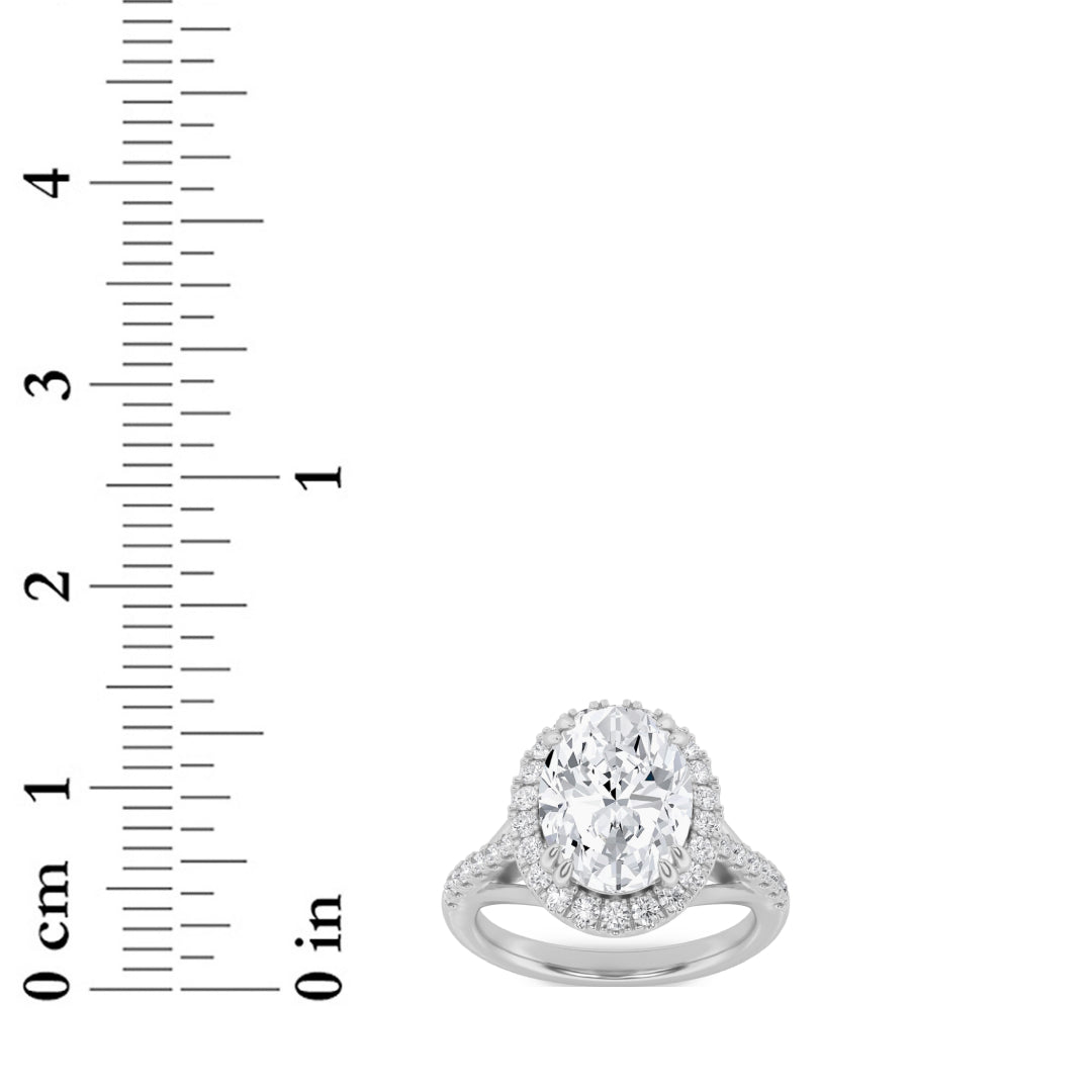 3CTW Oval Shaped Lab Grown Diamond (F/VS) Halo Accented Engagement Ring in 14K Gold