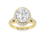 3CTW Oval Shaped Lab Grown Diamond (F/VS) Halo Accented Engagement Ring in 14K Gold