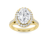 3CTW Oval Shaped Lab Grown Diamond (F/VS) Halo Accented Engagement Ring in 14K Gold