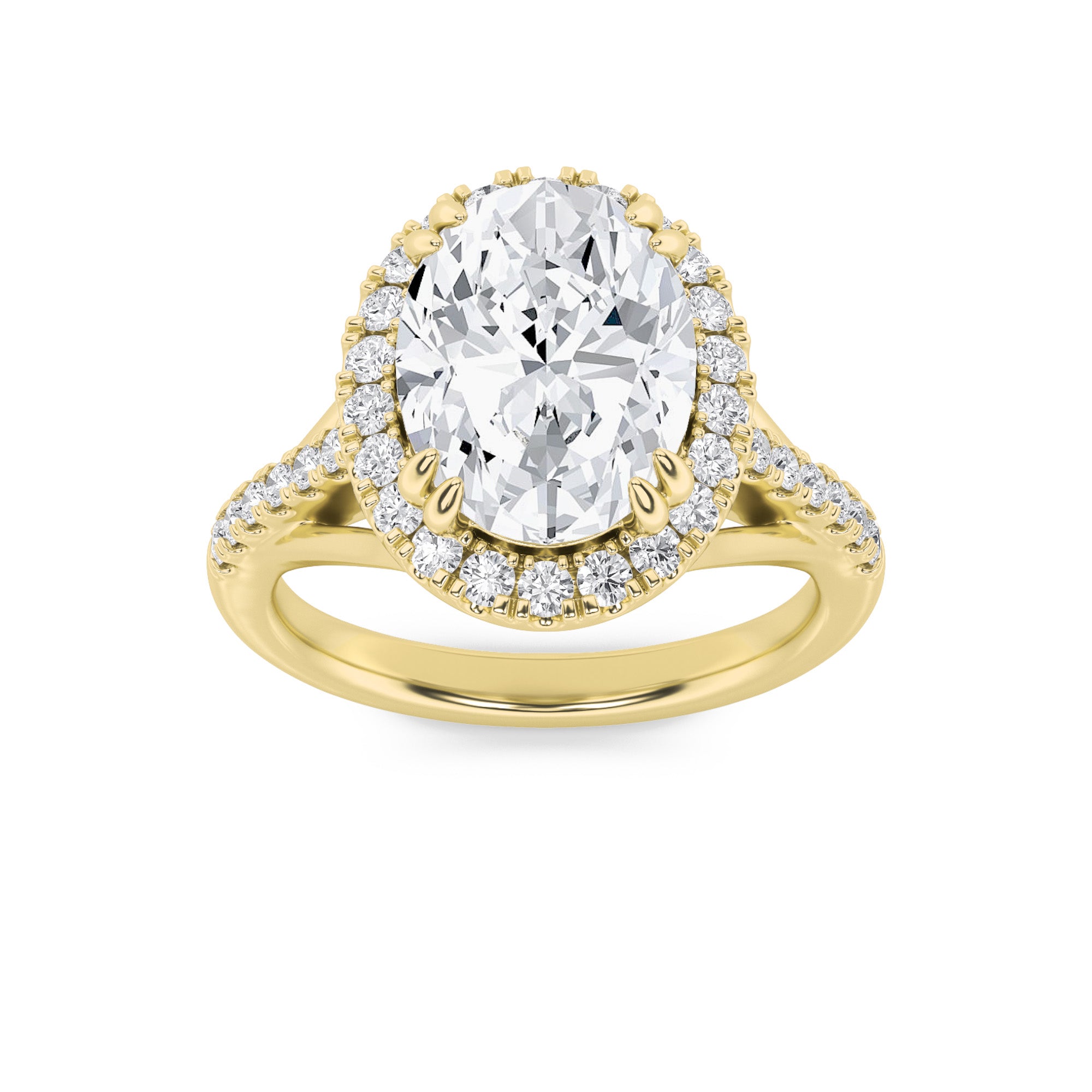 3CTW Oval Shaped Lab Grown Diamond (F/VS) Halo Accented Engagement Ring in 14K Gold