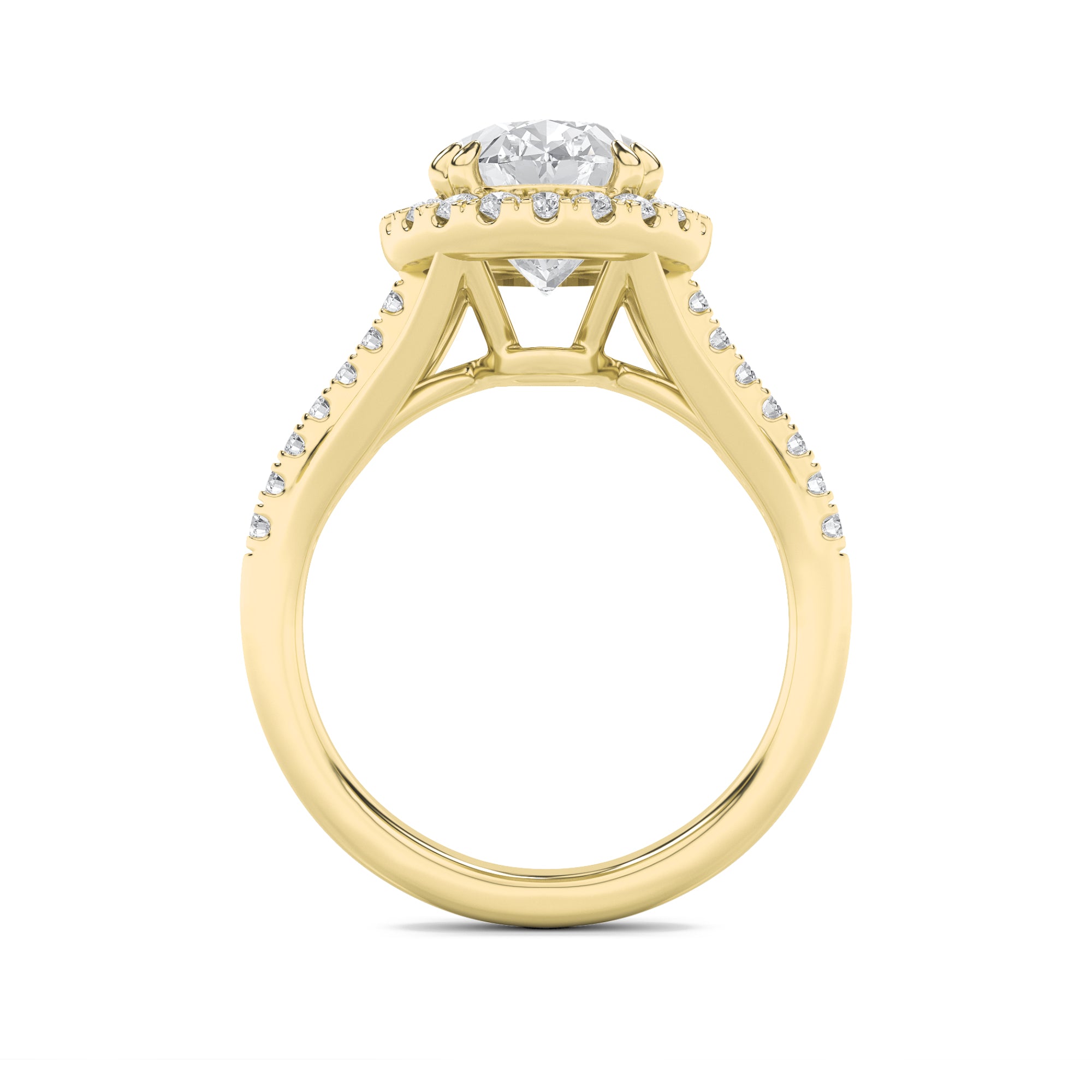 3CTW Oval Shaped Lab Grown Diamond (F/VS) Halo Accented Engagement Ring in 14K Gold