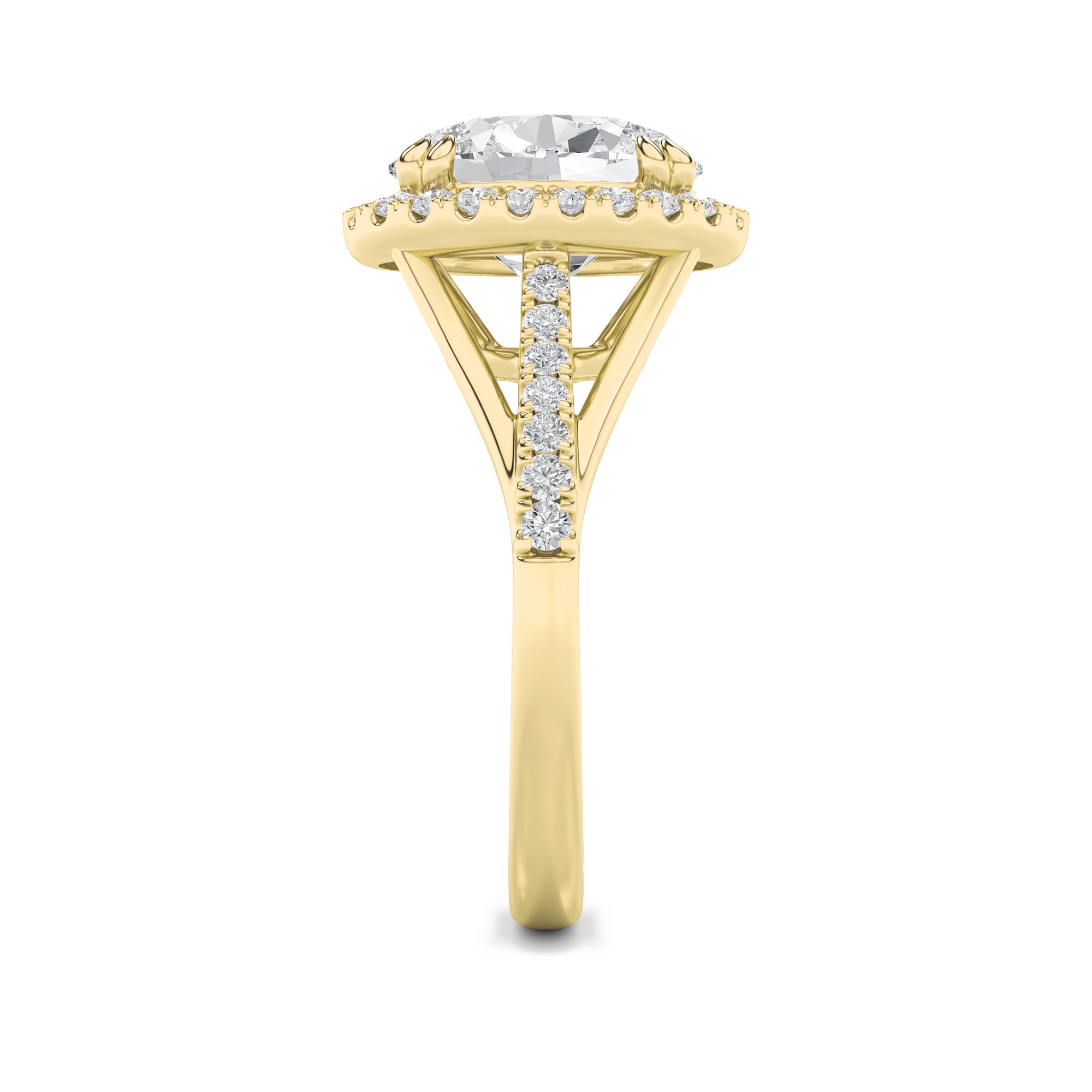 3CTW Oval Shaped Lab Grown Diamond (F/VS) Halo Accented Engagement Ring in 14K Gold