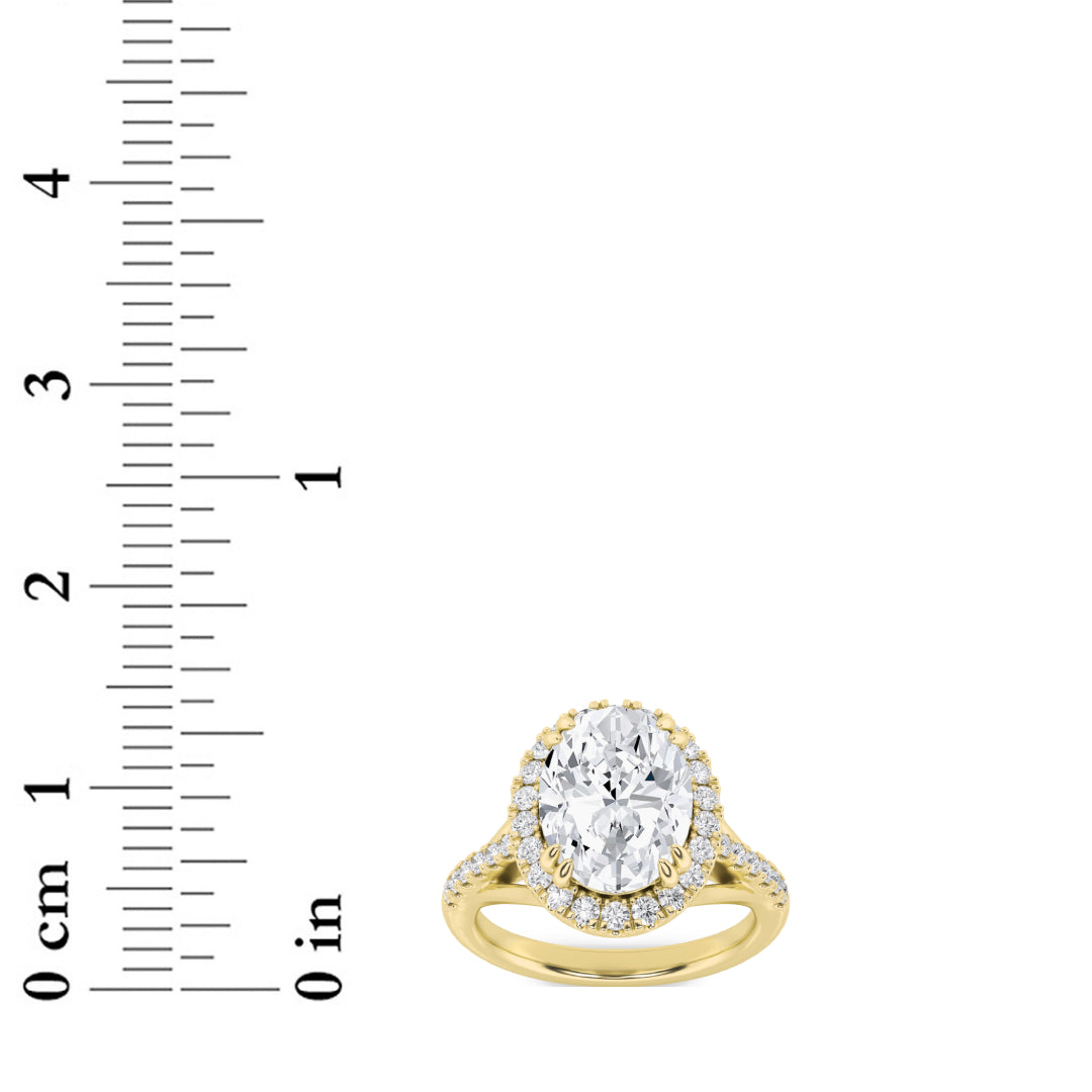3CTW Oval Shaped Lab Grown Diamond (F/VS) Halo Accented Engagement Ring in 14K Gold