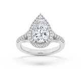 3CTW Pear Shaped Lab Grown Diamond (F/VS) Halo Accented Engagement Ring in 14K Gold