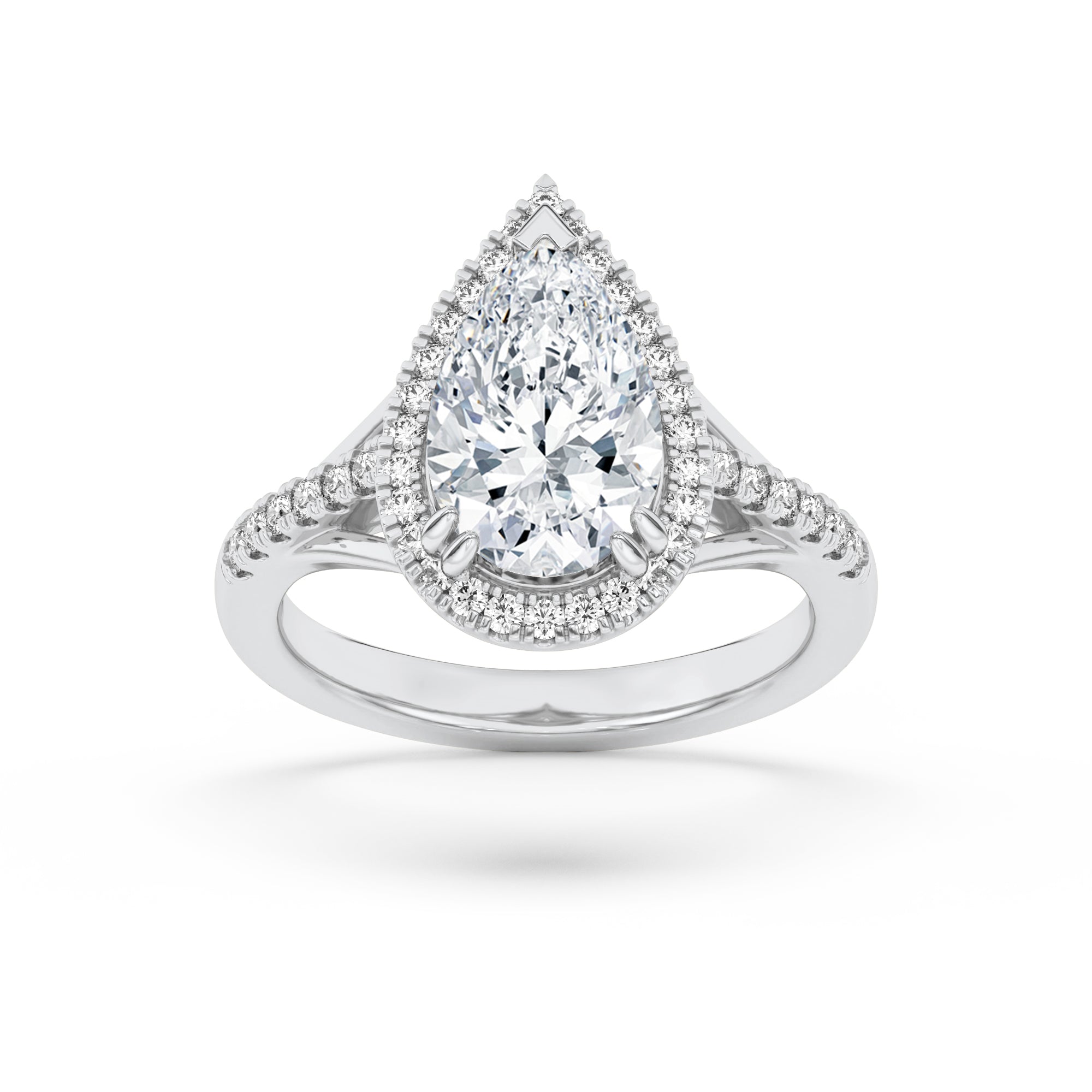 3CTW Pear Shaped Lab Grown Diamond (F/VS) Halo Accented Engagement Ring in 14K Gold