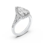 3CTW Pear Shaped Lab Grown Diamond (F/VS) Halo Accented Engagement Ring in 14K Gold