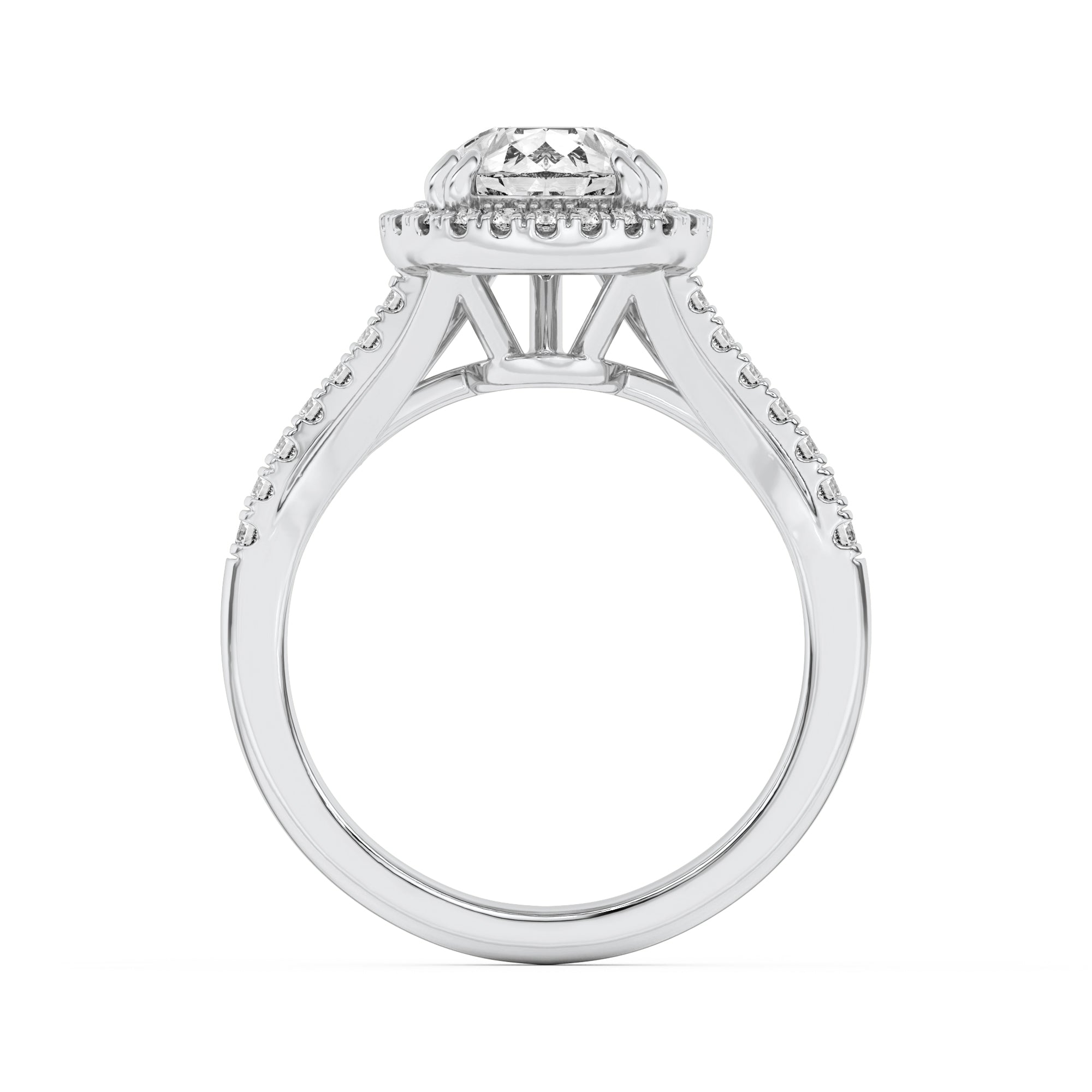 3CTW Pear Shaped Lab Grown Diamond (F/VS) Halo Accented Engagement Ring in 14K Gold