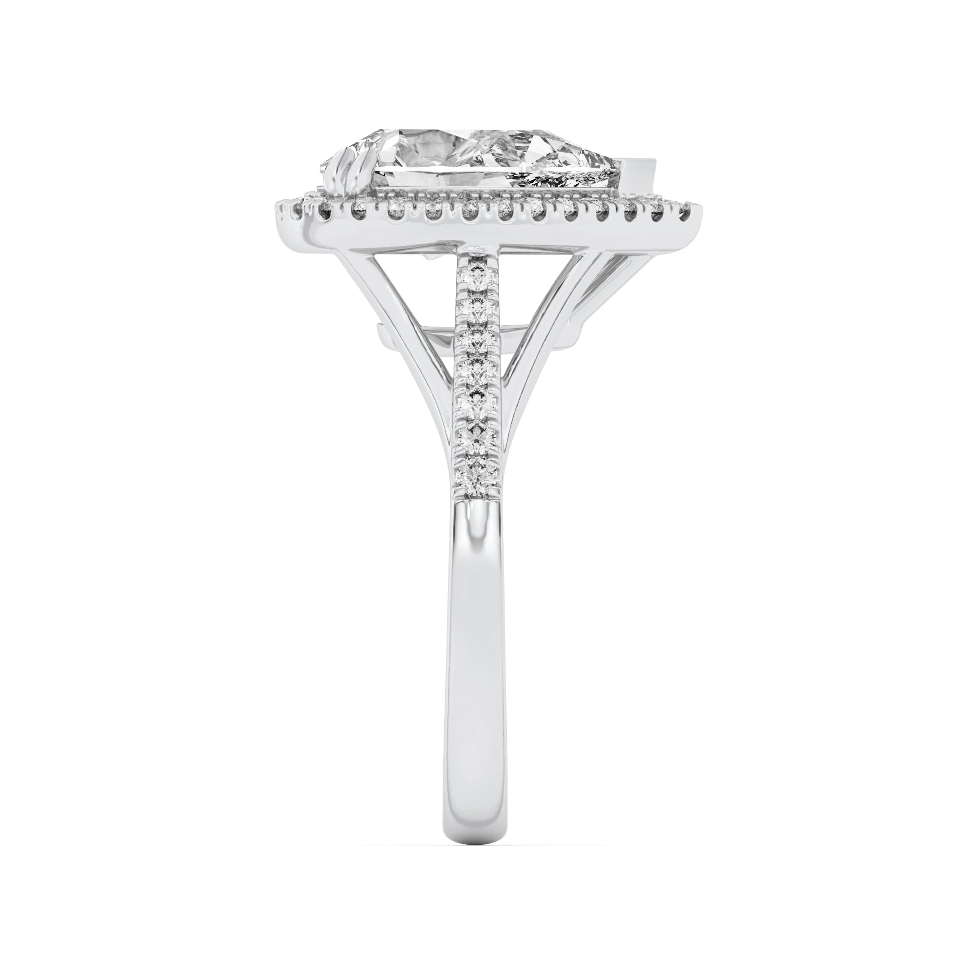 3CTW Pear Shaped Lab Grown Diamond (F/VS) Halo Accented Engagement Ring in 14K Gold