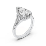 3CTW Pear Shaped Lab Grown Diamond (F/VVS) Halo Accented Engagement Ring in 14K Gold
