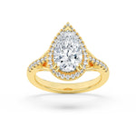 3CTW Pear Shaped Lab Grown Diamond (F/VS) Halo Accented Engagement Ring in 14K Gold