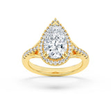 3CTW Pear Shaped Lab Grown Diamond (F/VS) Halo Accented Engagement Ring in 14K Gold