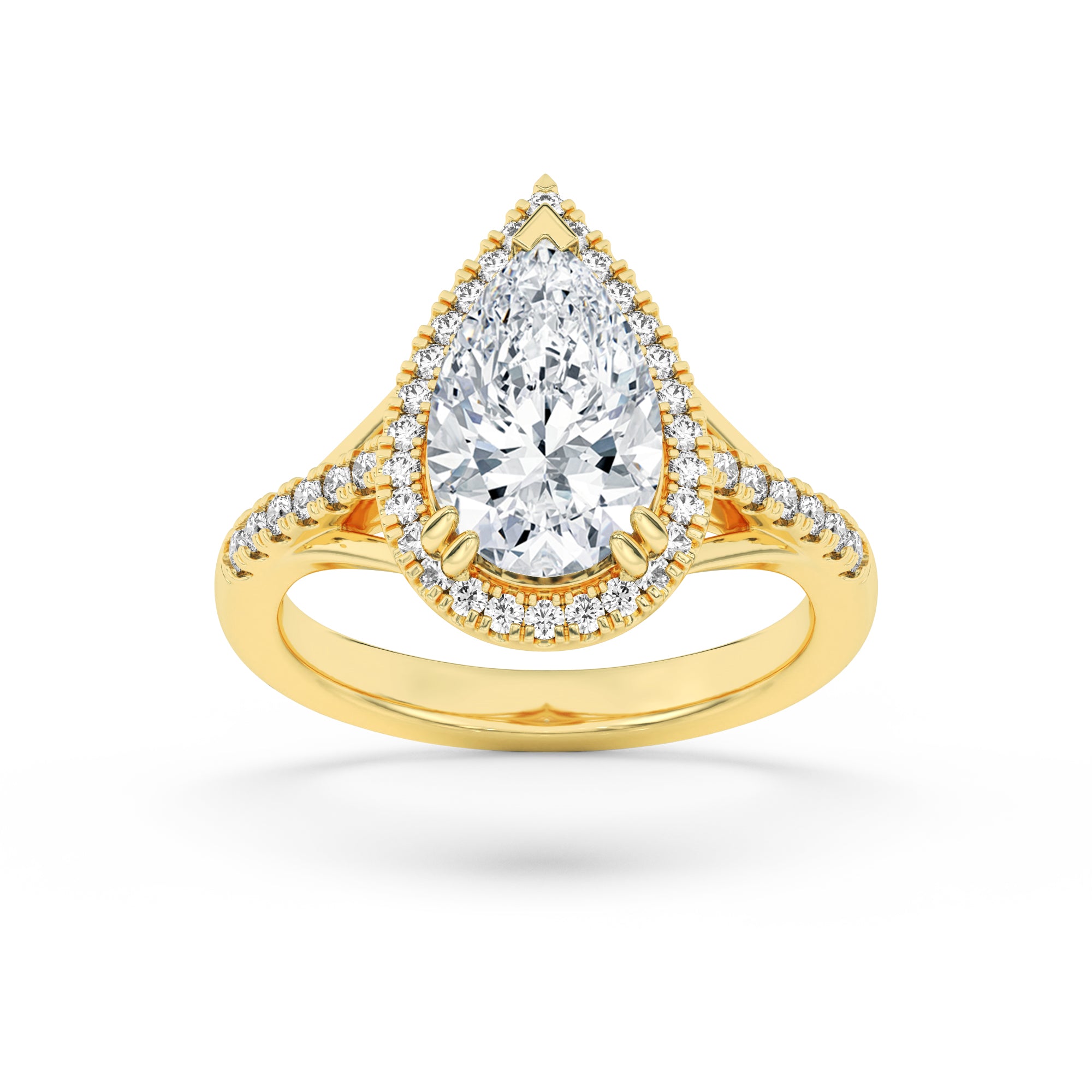 3CTW Pear Shaped Lab Grown Diamond (F/VS) Halo Accented Engagement Ring in 14K Gold
