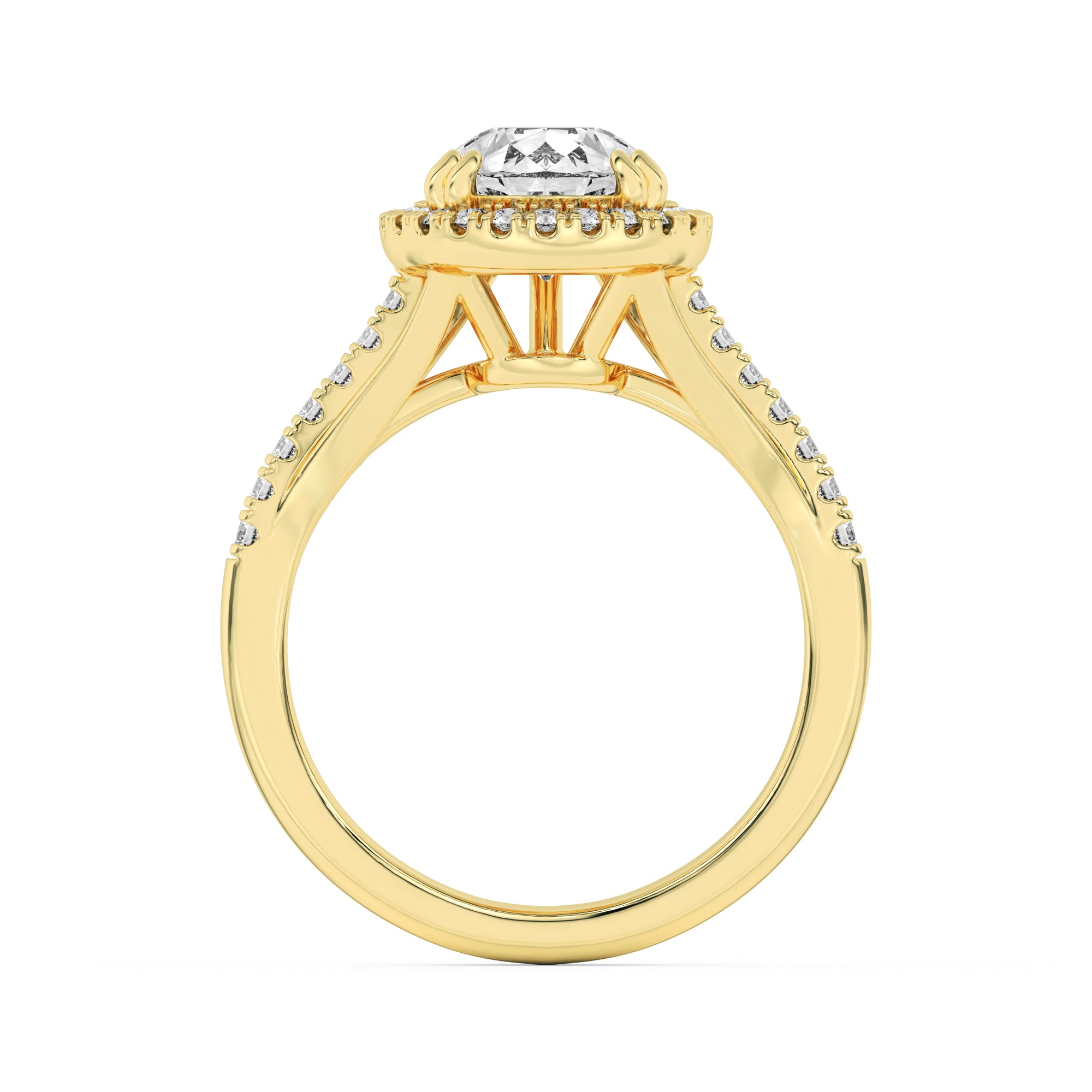 3CTW Pear Shaped Lab Grown Diamond (F/VS) Halo Accented Engagement Ring in 14K Gold