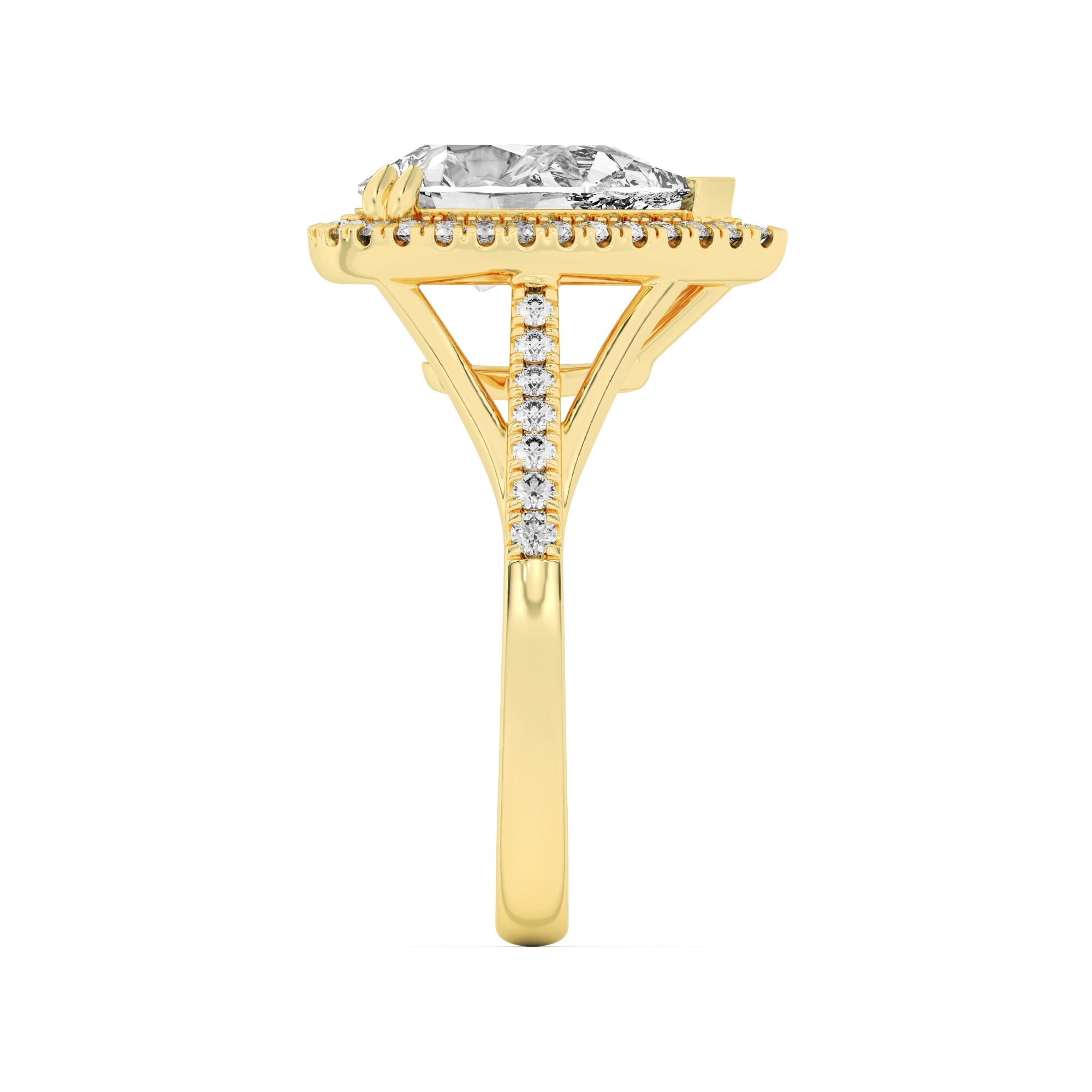 3CTW Pear Shaped Lab Grown Diamond (F/VS) Halo Accented Engagement Ring in 14K Gold