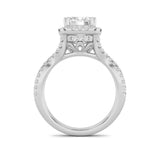 4CTW Emerald Shaped Lab Grown Diamond (F/VS) Split Shank Halo Engagement Ring in 14K Gold