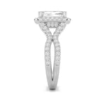 4CTW Emerald Shaped Lab Grown Diamond (F/VS) Split Shank Halo Engagement Ring in 14K Gold