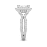 4CTW Emerald Shaped Lab Grown Diamond (F/VS) Split Shank Halo Engagement Ring in 14K Gold