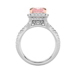 4CTW Emerald Shaped Lab Grown Diamond (F/VS) Split Shank Halo Engagement Ring in 14K Gold