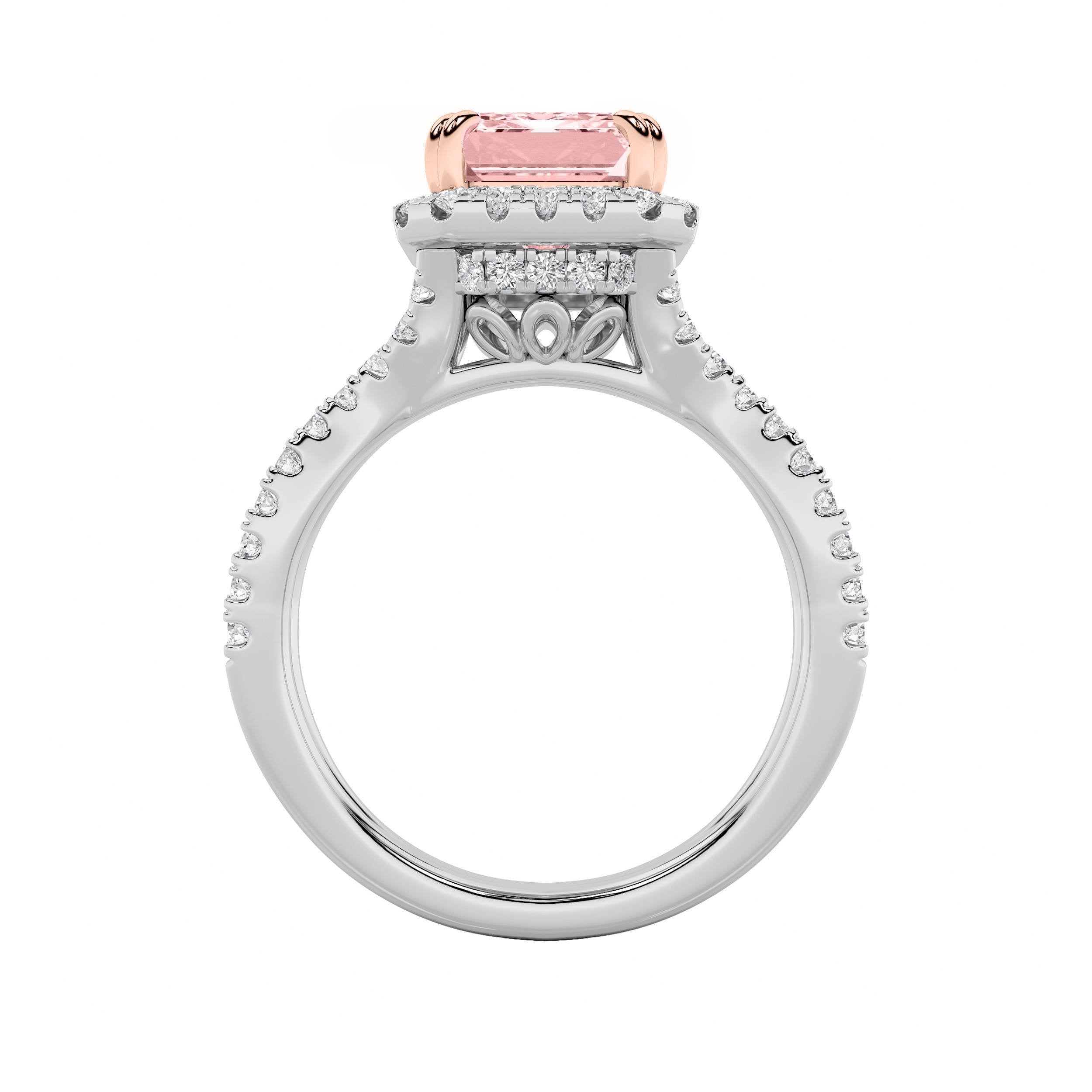 4CTW Emerald Shaped Lab Grown Diamond (F/VS) Split Shank Halo Engagement Ring in 14K Gold