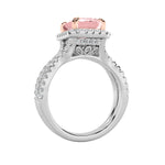 4CTW Emerald Shaped Lab Grown Diamond (F/VS) Split Shank Halo Engagement Ring in 14K Gold