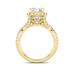 4CTW Emerald Shaped Lab Grown Diamond (F/VS) Split Shank Halo Engagement Ring in 14K Gold