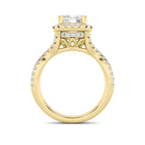 4CTW Emerald Shaped Lab Grown Diamond (F/VS) Split Shank Halo Engagement Ring in 14K Gold