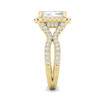 4CTW Emerald Shaped Lab Grown Diamond (F/VS) Split Shank Halo Engagement Ring in 14K Gold