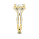 4CTW Emerald Shaped Lab Grown Diamond (F/VS) Split Shank Halo Engagement Ring in 14K Gold