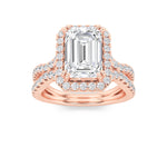 4CTW Emerald Shaped Lab Grown Diamond (F/VS) Split Shank Halo Engagement Ring in 14K Gold