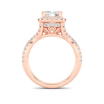 4CTW Emerald Shaped Lab Grown Diamond (F/VS) Split Shank Halo Engagement Ring in 14K Gold