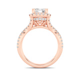 4CTW Emerald Shaped Lab Grown Diamond (F/VS) Split Shank Halo Engagement Ring in 14K Gold