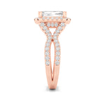 4CTW Emerald Shaped Lab Grown Diamond (F/VS) Split Shank Halo Engagement Ring in 14K Gold