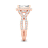 4CTW Emerald Shaped Lab Grown Diamond (F/VS) Split Shank Halo Engagement Ring in 14K Gold