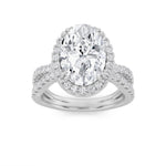 4CTW Oval Shaped Lab Grown Diamond (F/VS) Split Shank Halo Engagement Ring in 14K Gold