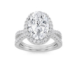 4CTW Oval Shaped Lab Grown Diamond (F/VS) Split Shank Halo Engagement Ring in 14K Gold