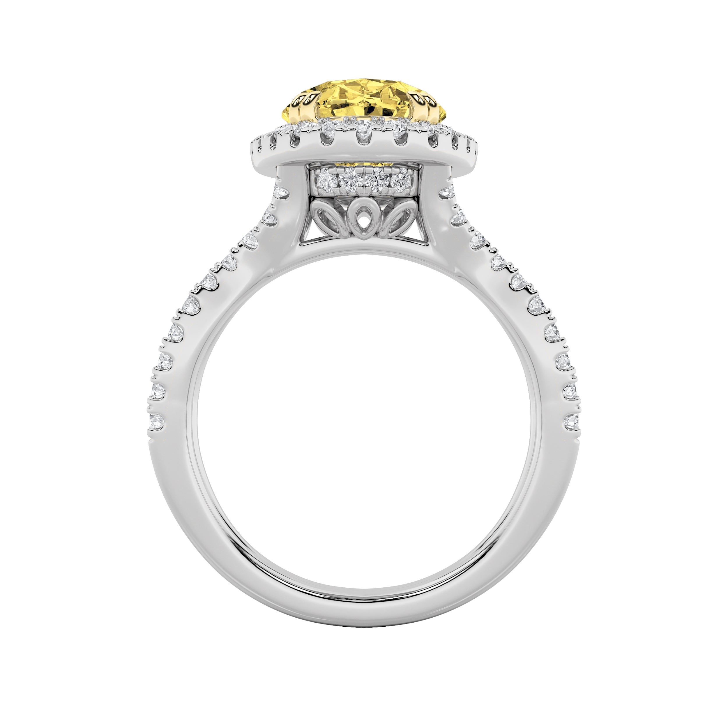 4CTW Oval Shaped Lab Grown Diamond (F/VS) Split Shank Halo Engagement Ring in 14K Gold