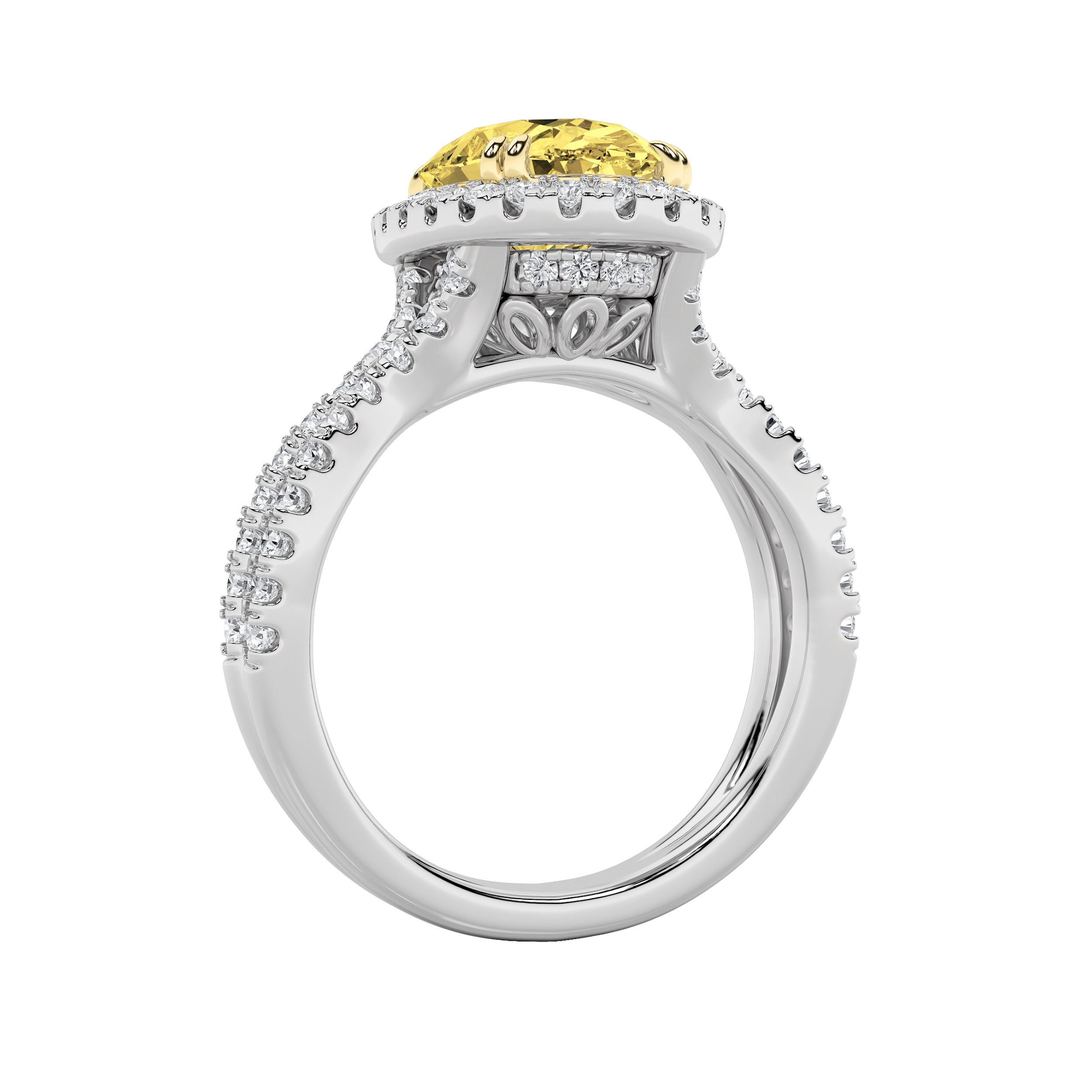 4CTW Oval Shaped Lab Grown Diamond (F/VS) Split Shank Halo Engagement Ring in 14K Gold