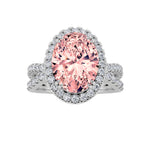 4CTW Oval Shaped Lab Grown Diamond (F/VS) Split Shank Halo Engagement Ring in 14K Gold