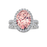 4CTW Oval Shaped Lab Grown Diamond (F/VS) Split Shank Halo Engagement Ring in 14K Gold